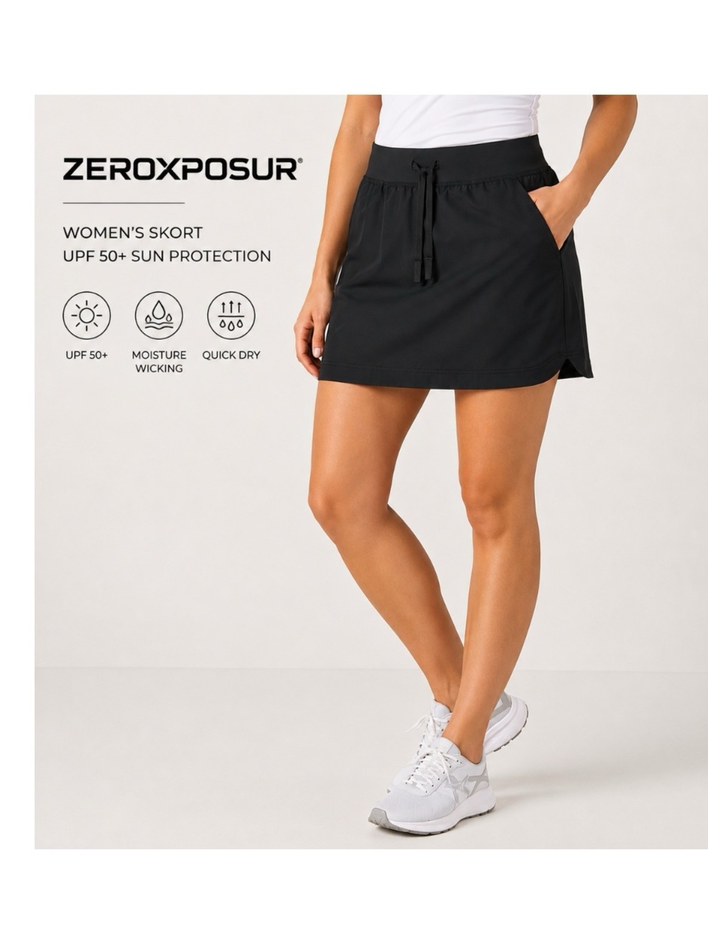 ZeroXposur Black Athletic Skort UPF 50+ Golf Tennis Active, Size Medium